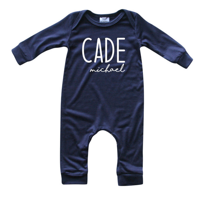 Personalized Mod First  Middle Name Silky Baby Long Sleeve Romper