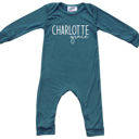 12M Midnight Teal Personalized Mod First  Middle Name Silky Baby Long Sleeve Romper