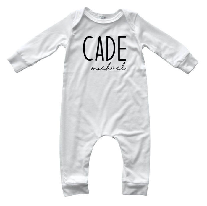 Personalized Mod First  Middle Name Silky Baby Long Sleeve Romper