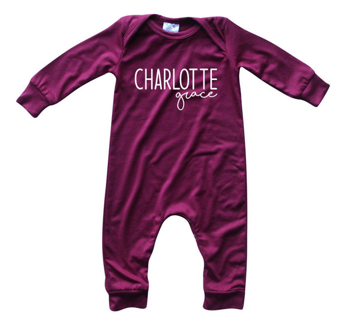 Personalized Mod First  Middle Name Silky Baby Long Sleeve Romper