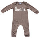 12M Light Heather Brown Personalized Silky Long Sleeve Baby Romper for Boys and Girls with Lush Font