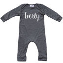 18M Dark Heather Gray Personalized Silky Long Sleeve Baby Romper for Boys and Girls with Lush Font