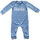 18M Light Blue Personalized Silky Long Sleeve Baby Romper for Boys and Girls with Lush Font