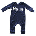 24M Navy Personalized Silky Long Sleeve Baby Romper for Boys and Girls with Lush Font