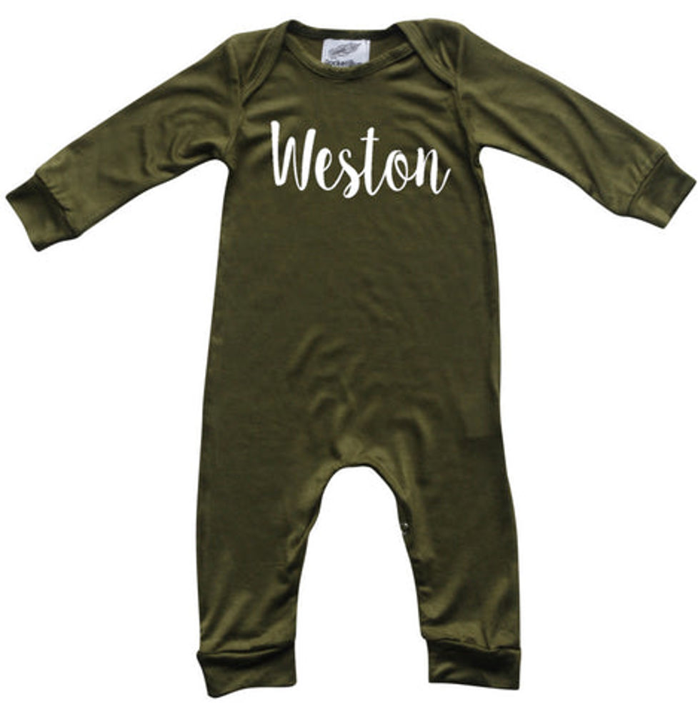 Personalized Silky Long Sleeve Baby Romper for Boys and Girls with Lush Font