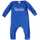 12M Royal Blue Personalized Silky Long Sleeve Baby Romper for Boys and Girls with Lush Font