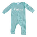 18M Seafoam Personalized Silky Long Sleeve Baby Romper for Boys and Girls with Lush Font