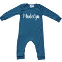 12M Midnight Teal Personalized Silky Long Sleeve Baby Romper for Boys and Girls with Lush Font