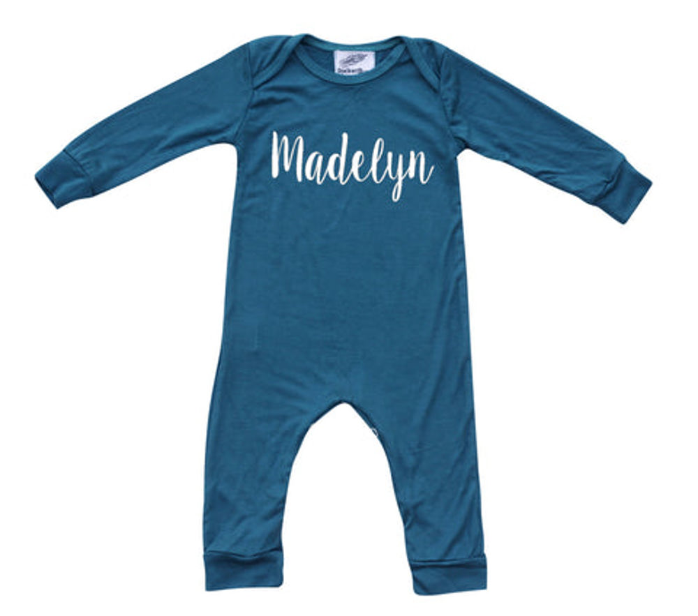 Personalized Silky Long Sleeve Baby Romper for Boys and Girls with Lush Font