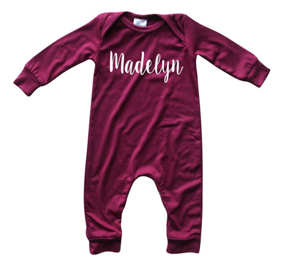 Personalized Silky Long Sleeve Baby Romper for Boys and Girls with Lush Font