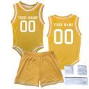 6M Gold Personalized Sleeveless Basketball Jersey & Shorts Set for Babies- Personalized with Name and Number on Front & Back