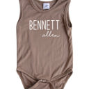 12M Light Heather Brown First + Middle Name Personalized (Modern Cursive) Sleeveless Bodysuit