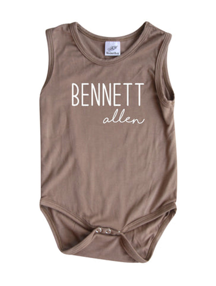 First + Middle Name Personalized (Modern Cursive) Sleeveless Bodysuit