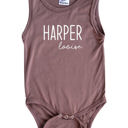 12M Dark Mauve First + Middle Name Personalized (Modern Cursive) Sleeveless Bodysuit