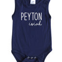 24M Navy First + Middle Name Personalized (Modern Cursive) Sleeveless Bodysuit