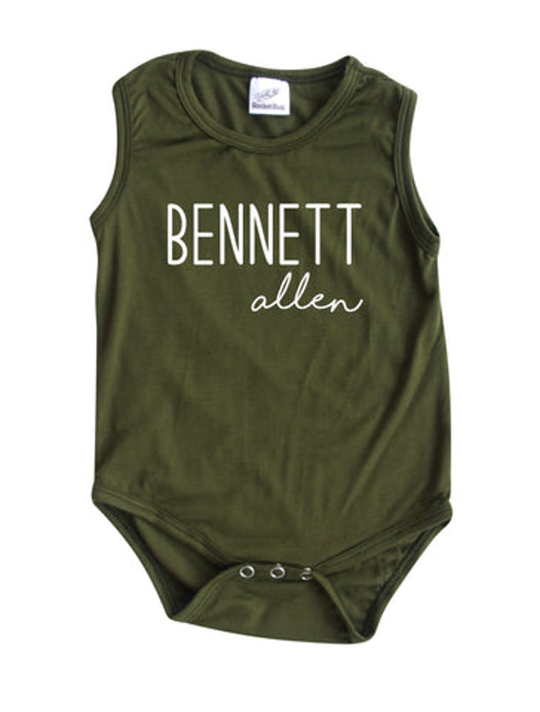 First + Middle Name Personalized (Modern Cursive) Sleeveless Bodysuit