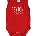 12M Red First + Middle Name Personalized (Modern Cursive) Sleeveless Bodysuit