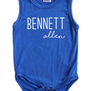 18M Royal Blue First + Middle Name Personalized (Modern Cursive) Sleeveless Bodysuit