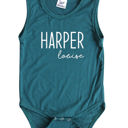 18M Midnight Teal First + Middle Name Personalized (Modern Cursive) Sleeveless Bodysuit