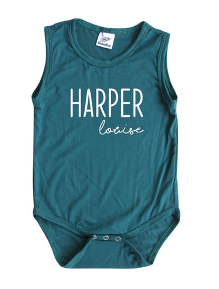 First + Middle Name Personalized (Modern Cursive) Sleeveless Bodysuit