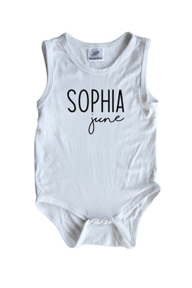 First + Middle Name Personalized (Modern Cursive) Sleeveless Bodysuit