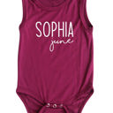 24M Wine First + Middle Name Personalized (Modern Cursive) Sleeveless Bodysuit