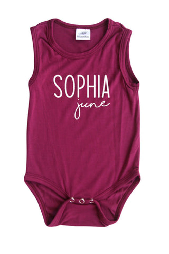 First + Middle Name Personalized (Modern Cursive) Sleeveless Bodysuit