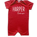 3M Red First + Middle Name Personalized (Modern Cursive) Shorts Romper