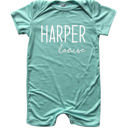 6M Seafoam First + Middle Name Personalized (Modern Cursive) Shorts Romper