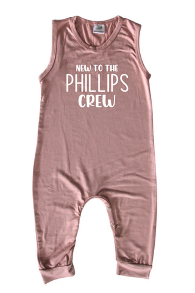 New to the Crew Personalized Custom Silky Sleeveless Baby Romper for Boys and Girls