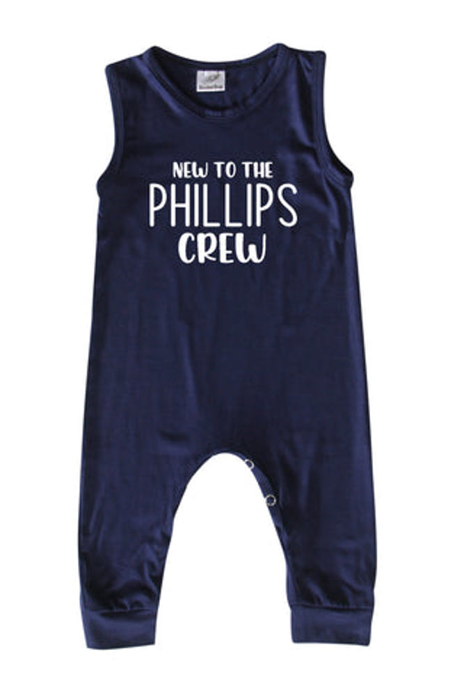 New to the Crew Personalized Custom Silky Sleeveless Baby Romper for Boys and Girls