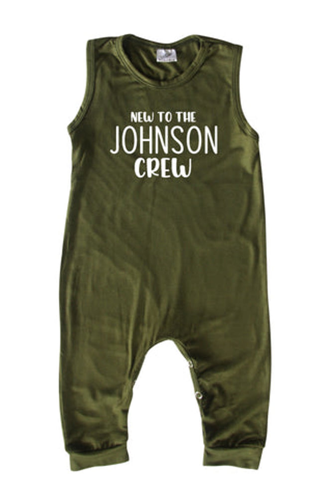 New to the Crew Personalized Custom Silky Sleeveless Baby Romper for Boys and Girls