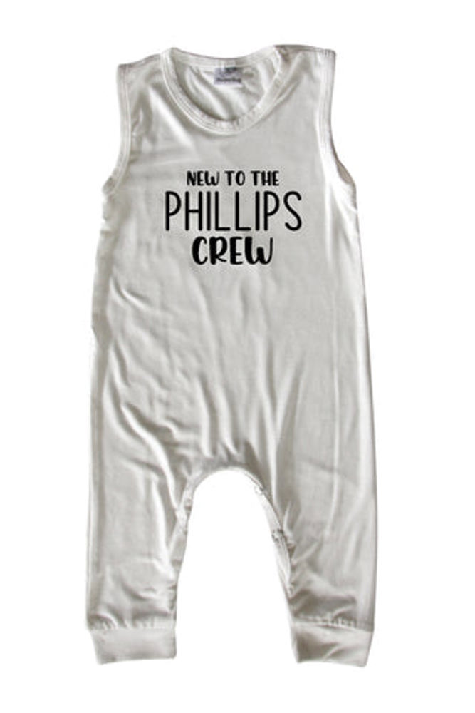 New to the Crew Personalized Custom Silky Sleeveless Baby Romper for Boys and Girls