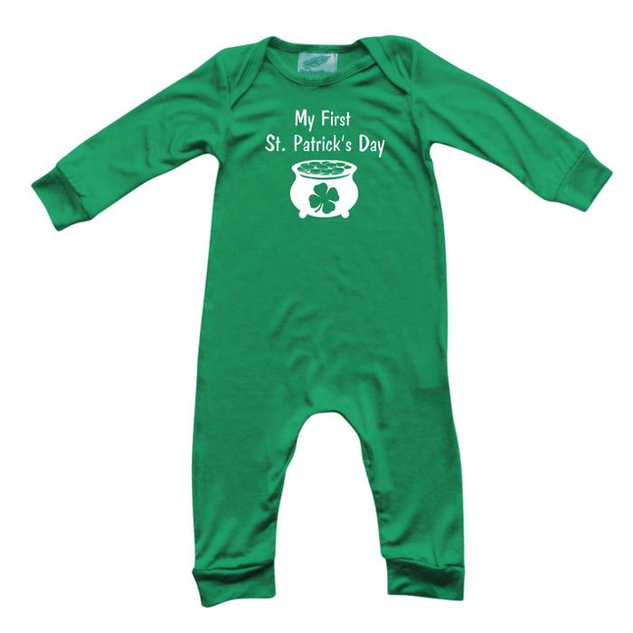 St. Patrick's Day Long Sleeve, Green, Graphic Baby Rompers