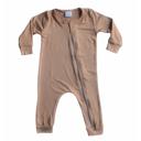 12M Light Heather Brown Silky Long Sleeve Zipper Baby Romper