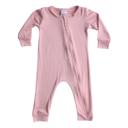 12M Dusty Rose Silky Long Sleeve Zipper Baby Romper