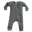 12M Dark Heather Gray Silky Long Sleeve Zipper Baby Romper