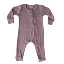 12M Dark Mauve Silky Long Sleeve Zipper Baby Romper