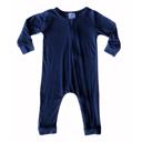 12M Navy Silky Long Sleeve Zipper Baby Romper