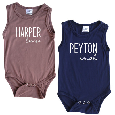 First + Middle Name Personalized (Modern Cursive) Sleeveless Bodysuit