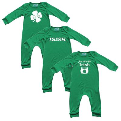 St. Patrick's Day Long Sleeve, Green, Graphic Baby Rompers