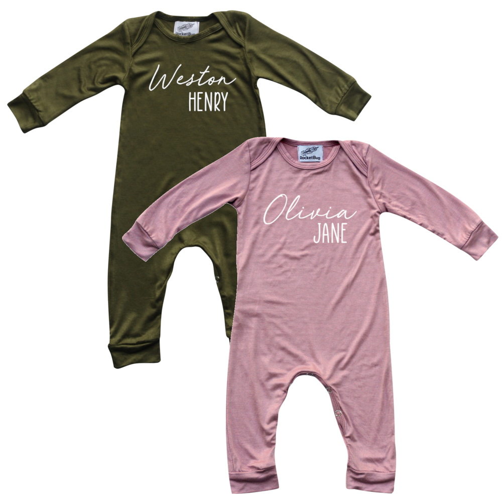 Personalized First + Middle Name Silky Baby Long Sleeve Romper