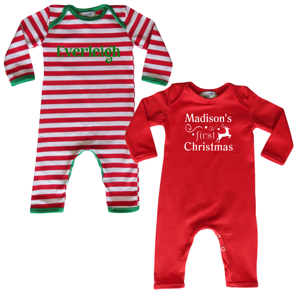 Personalized First Christmas Long Sleeve Baby Romper