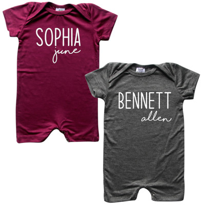 First + Middle Name Personalized (Modern Cursive) Shorts Romper
