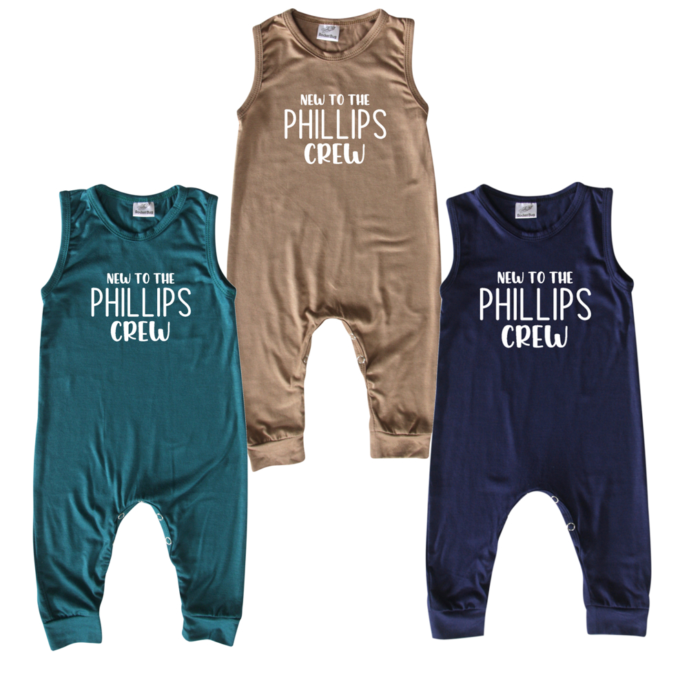 New to the Crew Personalized Custom Silky Sleeveless Baby Romper for Boys and Girls