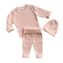 24M Blush Soft Knit Baby Outfit - Matching Long Sleeve Pants, Top, and Hat Set