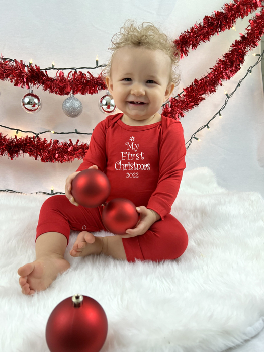 First Christmas Silky Long Sleeve Baby Romper