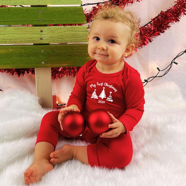 Personalized First Christmas Silky Long Sleeve Baby Romper