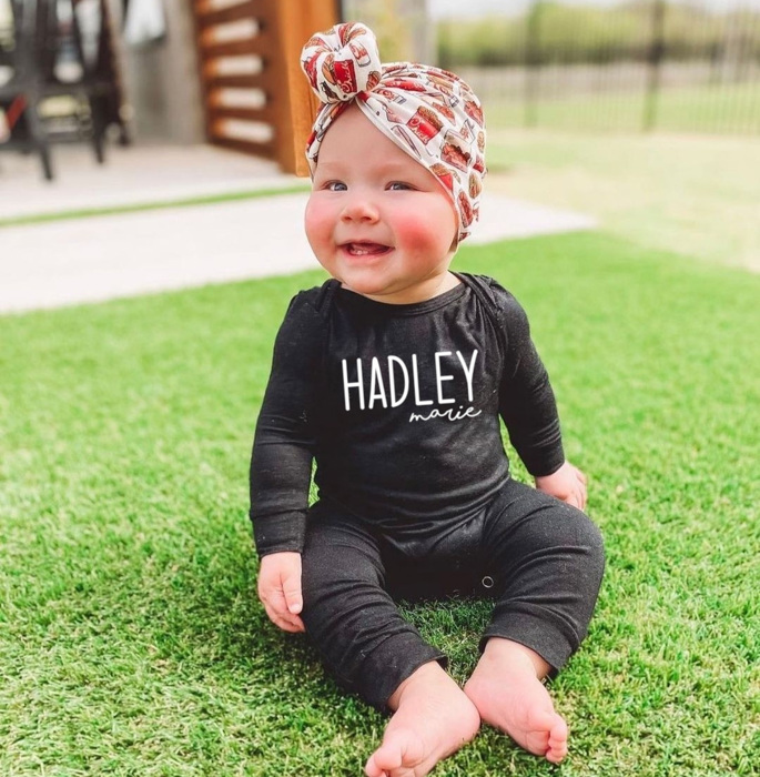 Personalized Mod First  Middle Name Silky Baby Long Sleeve Romper