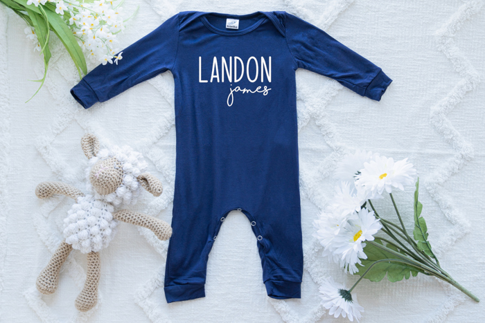Personalized Mod First  Middle Name Silky Baby Long Sleeve Romper